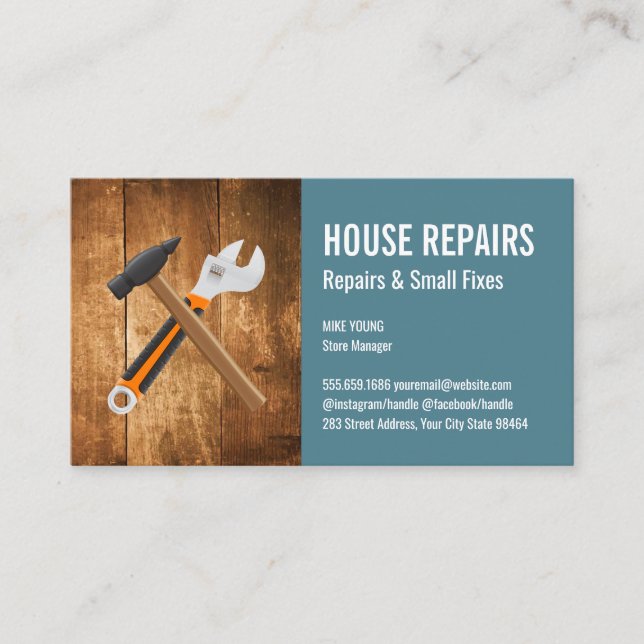 Cartão De Horário Hammer e Wrench | Construção (Frente)