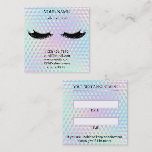 Cartão De Horário Holographic Lash Technician Appointment Card (Frente/Verso)