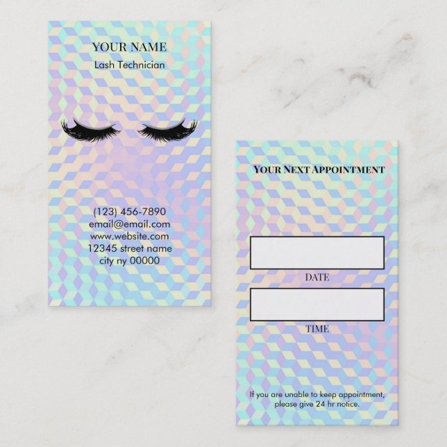 Cartão De Horário Holographic Lash Technician Appointment Card (Frente/Verso)