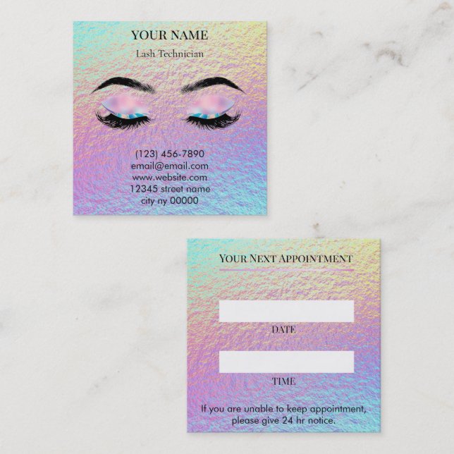 Cartão De Horário Holographic Lash Technician Appointment Card (Frente/Verso)