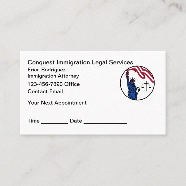 Cartão De Horário Immigration Naturalization Lawyer Appointment Card (Frente)