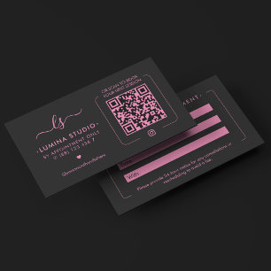 Cartão De Horário Iniciais de Monograma de Beleza Estética QR Preto