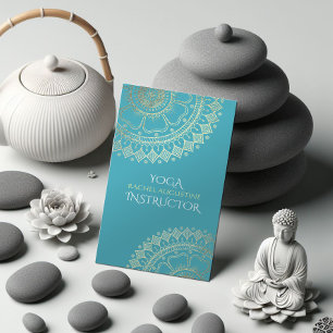 Cartão De Horário Instrutor de Meditação Yoga Green Blue Mandala Dou