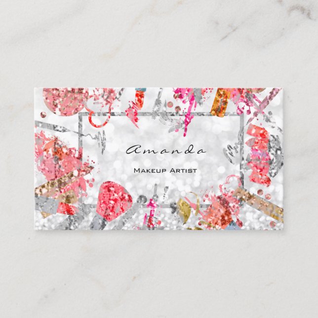 Cartão De Horário Lash do Artista de Maquiagem de Glitter Silver Car (Frente)