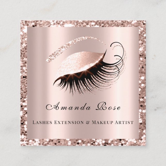 Cartão De Horário Lashes Extension Makeup Artist Beaust Rosa Glitter (Frente)