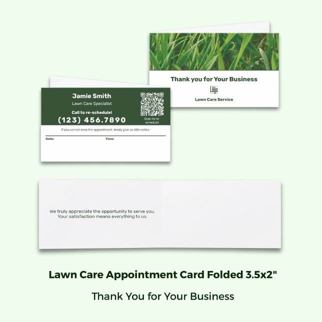 Cartão De Horário Lawn Care Logo Combined Thank You & (Lawn Care Logo Combined Thank You & Appointment Card; Folded 3.5x2 Inch)