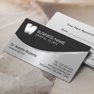 Cartão De Horário Logotipo Dentista do Dente Na moda Metálico do De