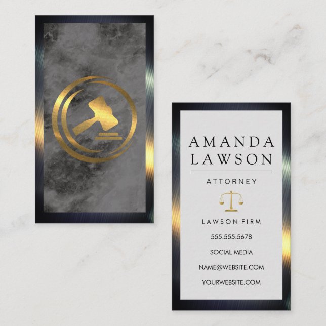 Cartão De Horário Logotipo Gavel Dourado | Direito | Justiça (Frente/Verso)