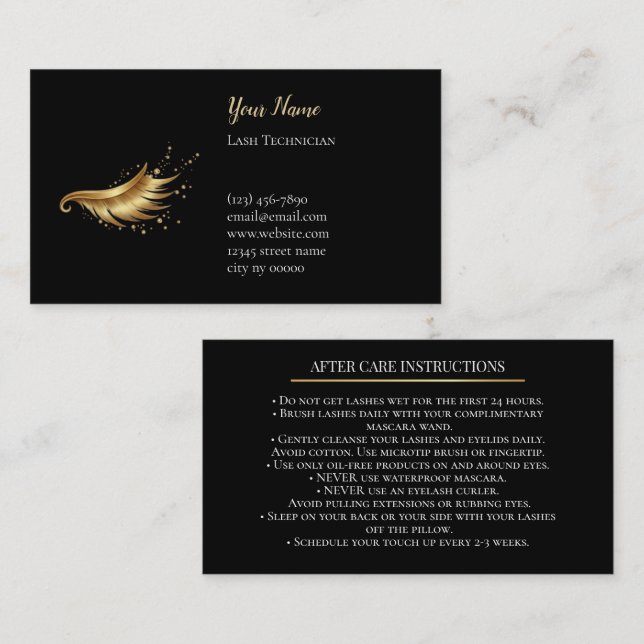 Cartão De Horário Luxury Lash Technician After care Card (Frente/Verso)