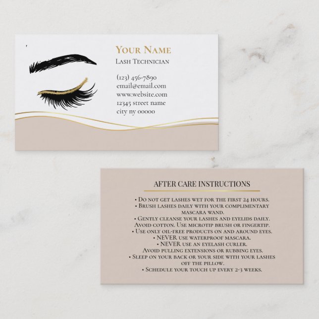 Cartão De Horário Luxury Lash Technician After care Card (Frente/Verso)