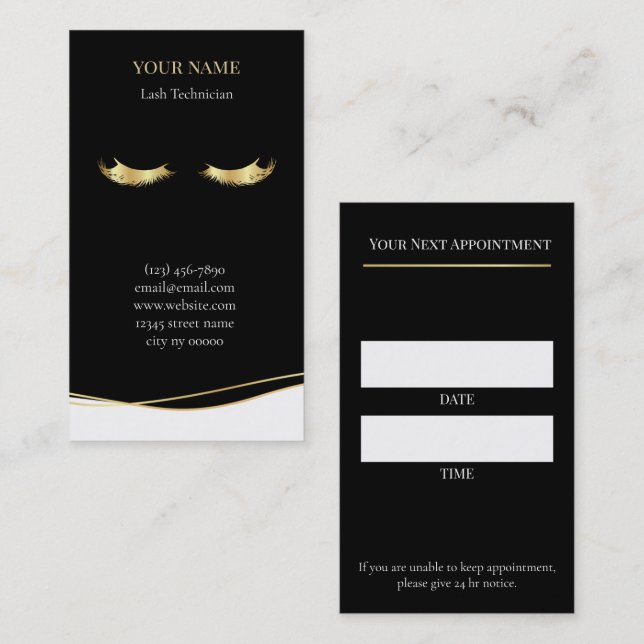 Cartão De Horário Luxury Lash Technician Appointment Card (Frente/Verso)