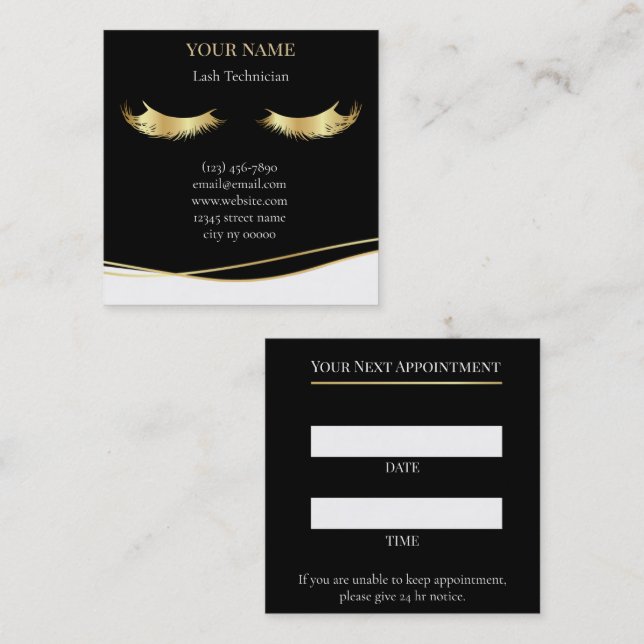 Cartão De Horário Luxury Lash Technician Appointment Card (Frente/Verso)
