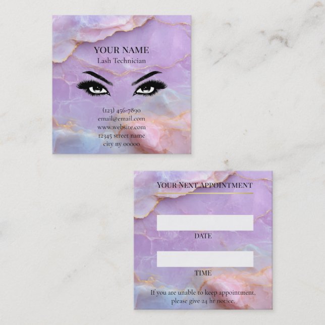 Cartão De Horário Luxury Pastel Marble Lash Artist Appointment Card (Frente/Verso)