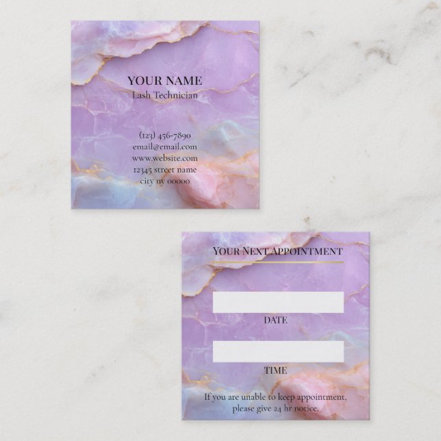 Cartão De Horário Luxury Pastel Marble Lash Artist Appointment Card (Frente/Verso)