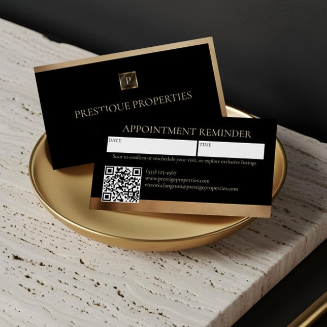 Cartão De Horário Luxury Real Estate & Law Firm Black Gold Monogram (Luxury Real Estate & Law Firm Black Gold Monogram Appointment Card)