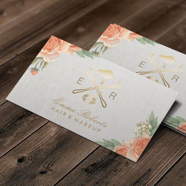 Cartão De Horário Makeup Artist Dourado Lábios & Dryer Salon Appoint (Criador carregado)