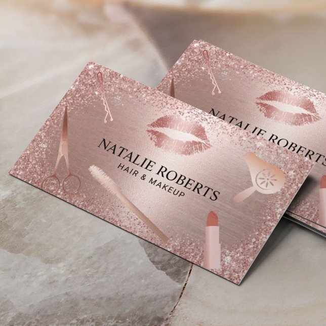 Cartão De Horário Makeup Artist Hair Salon Rosa Nomeação Dourada (Criador carregado)