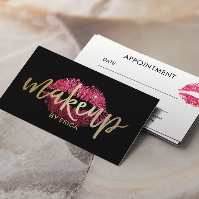 Cartão De Horário Makeup Artist Red Lábios Modern Salon Nomeação (Criador carregado)