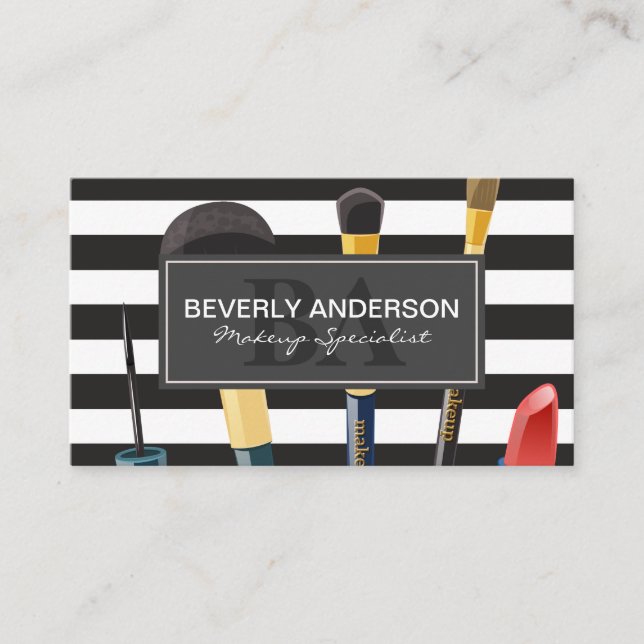Cartão De Horário Makeup Brushes | Stripes | Appt (Frente)