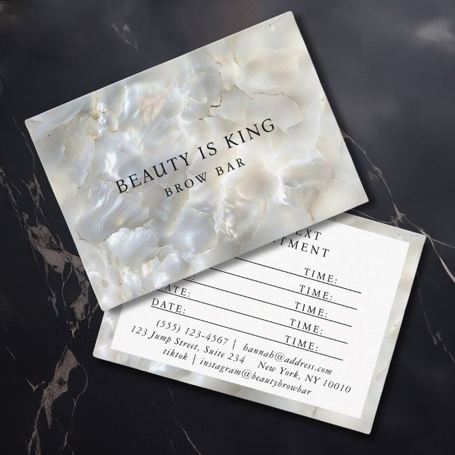 CARTÃO DE HORÁRIO MARBLE WHITE SILVER SALON (Modern, marble, white, silver, elegant, modern, customizable appointment card for beauty salon (hair)