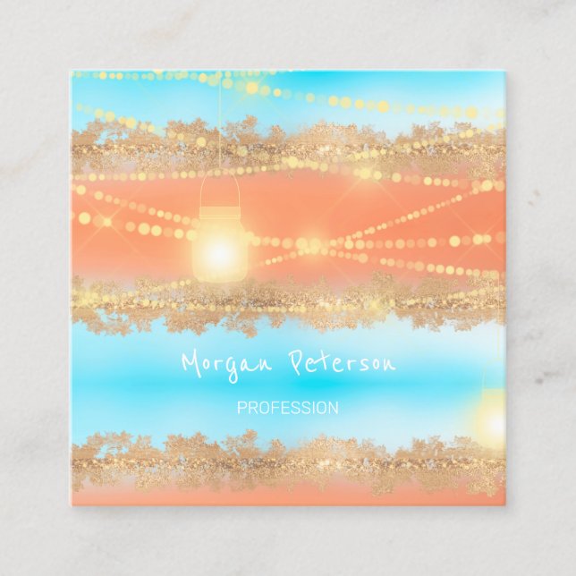 Cartão De Horário Massagem Spa Bem-estar Azul Luzes Douradas Beleza (Frente)