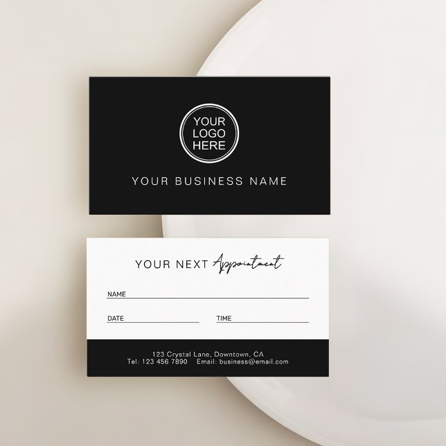 Cartão De Horário Modern Black and White Professional (Criador carregado)