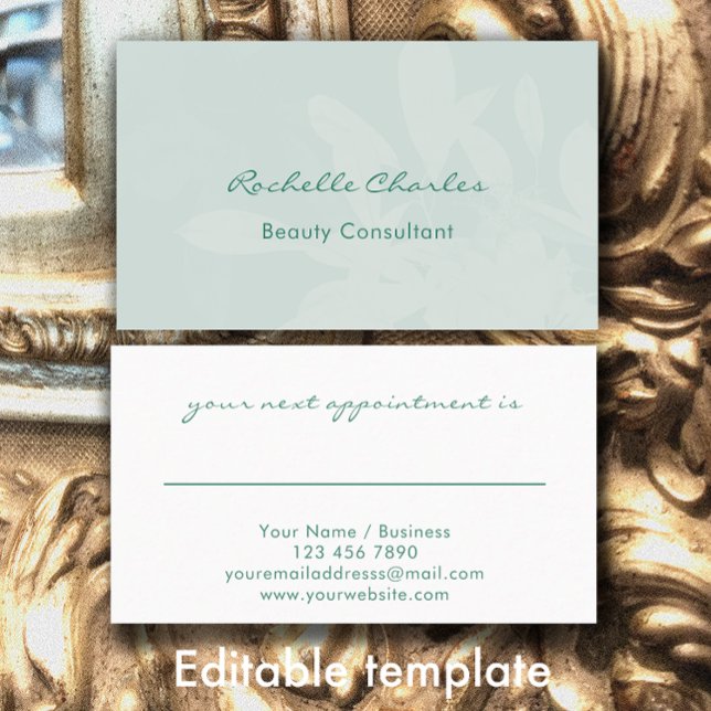 Cartão De Horário Modern Elegant Eucalyptus Green Beauty Consultant (Customize this editable template. Elegant green botanical design. Beauty consultant appointment card)
