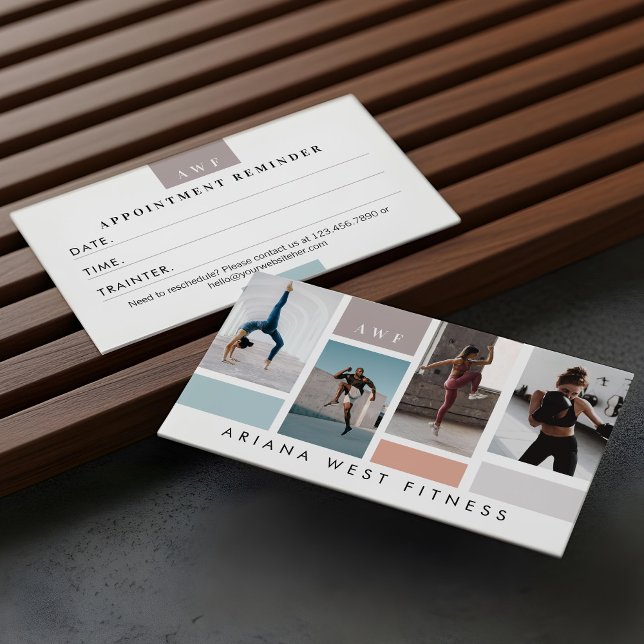 Cartão De Horário Modern Four Photo Collage Personal Trainer Fitness (Modern Four Photo Collage Personal Trainer Fitness Appointment Card)