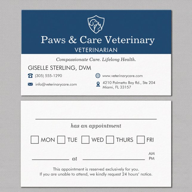 Cartão De Horário Modern Pet Appointment Reminder Veterinarian (Criador carregado)