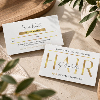 Cartão De Horário Moderno Glam Branco & Ouro Salão de Estilista de C