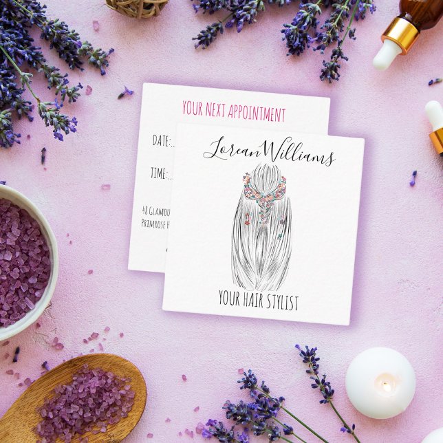 Cartão De Horário Na moda Pastel Hair Stylist Braid Hairstyle Flower (Criador carregado)