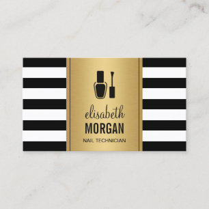 Cartão De Horário NAIL TÉCNICO Negra Dourada Stripes Nomeação