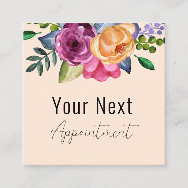 Cartão De Horário Nomeação Beige Floral Salon Dermatologista (Frente)