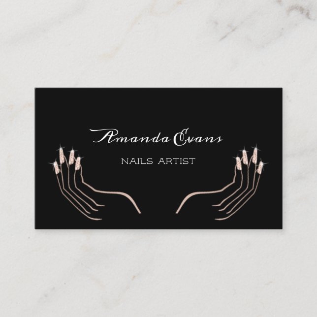 Cartão De Horário Nomeação de Artista do Glitter Rosa Manicure Unhas (Frente)