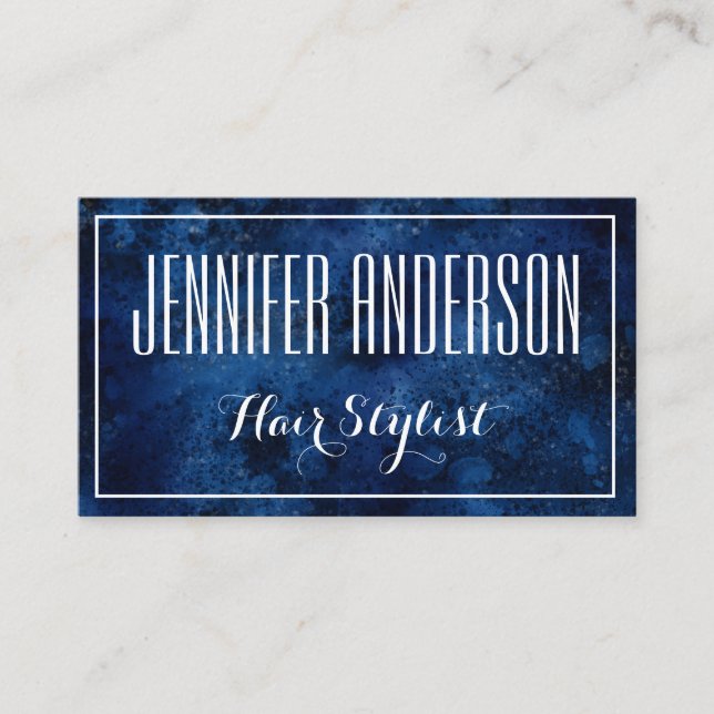 Cartão De Horário Nomeação de Salão de Cabeleireiro Branco Azul (Frente)