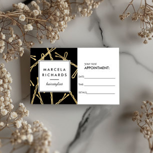 Cartão De Horário Nomeação Dourado chique do preto do cabeleireiro