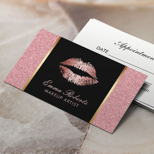 Cartão De Horário Nomeação Dourado cor-de-rosa dos lábios do bril