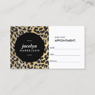 Cartão De Horário Nomeação para Impressão Leopard Dourada e Chic