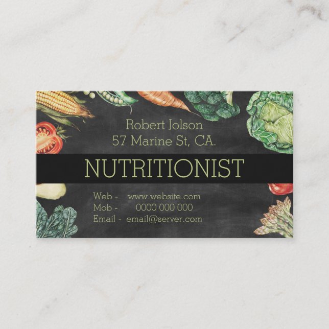 Cartão De Horário Nutricionista Blackboard e Vegetais Professional (Frente)