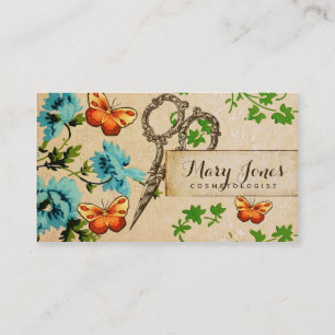 Cartão De Horário o cabeleireiro scissors feminino floral do vintage