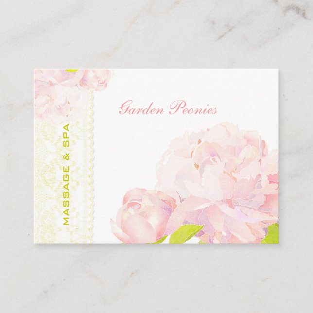 Cartão De Horário Peony + Faux Lace Business Appoint Card (Frente)