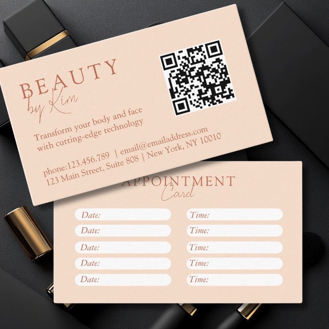 Cartão De Horário Pêssego, Mínimo, Elegante, Salão (Peach, Minimal, Elegant, Salon Appointment Card)
