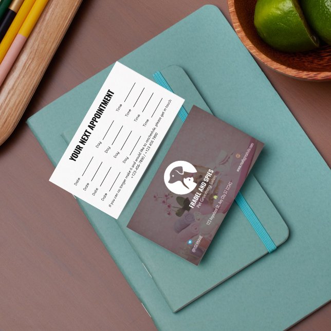 Cartão De Horário Pet Care Appointment Card with Logo & Cute Animal  (Pet Care Appointment Card with Logo & Cute Animal Art)