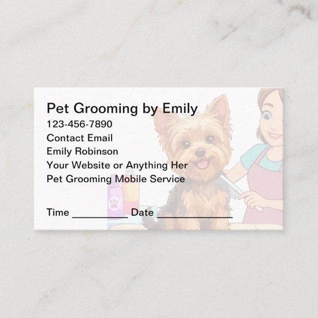 Cartão De Horário Pet Grooming Appointment Cards Design Template (Frente)