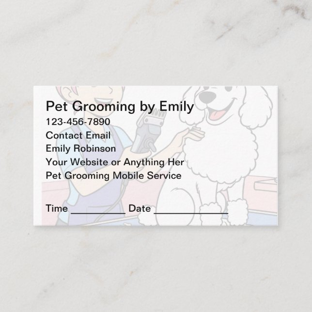 Cartão De Horário Pet Grooming Appointment Cards Design Template (Frente)