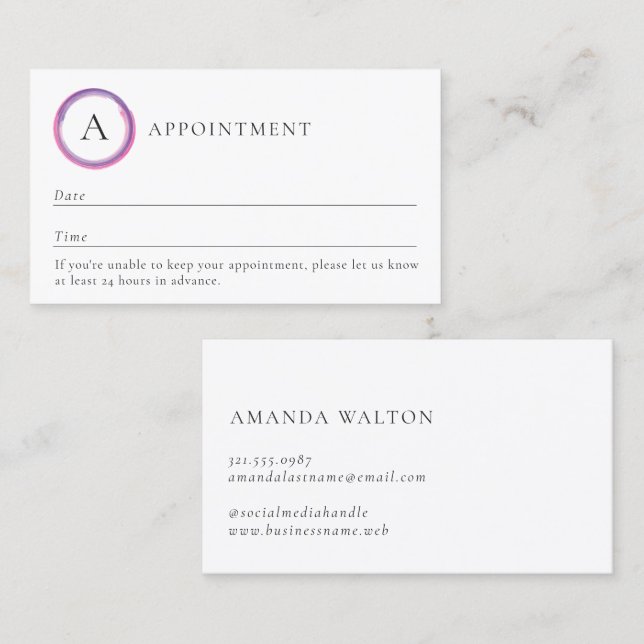 Cartão De Horário Pink and Purple Monogram Modern (Frente/Verso)