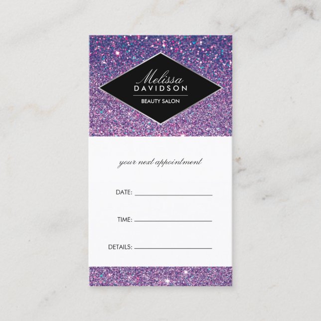 Cartão De Horário Placa de compromisso de brilho e brilho púrpura (Frente)