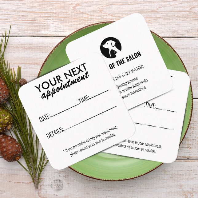 Cartão De Horário Placa de compromisso Elegante Pet Care com logotip (Elegant Pet Care Appointment Card with Logo - Black and white )