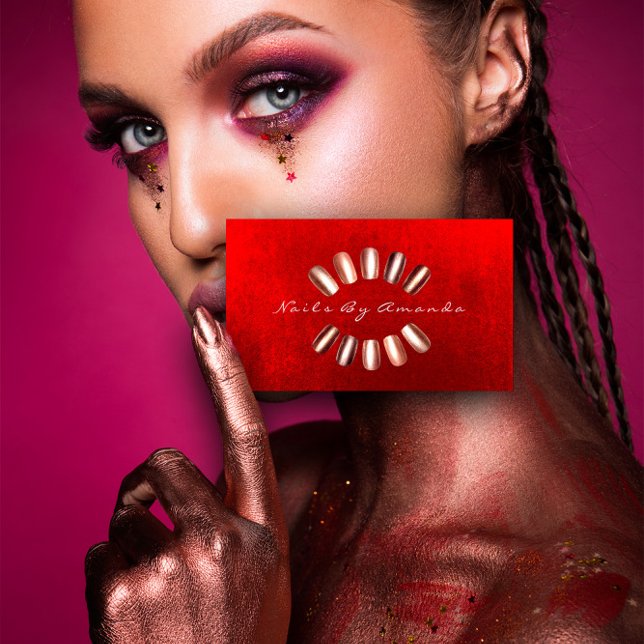 Cartão De Horário Placa de Compromisso Vermelho do Rosa Makeup Artis (Nails Artist Makeup Rose Red Appointment Card)