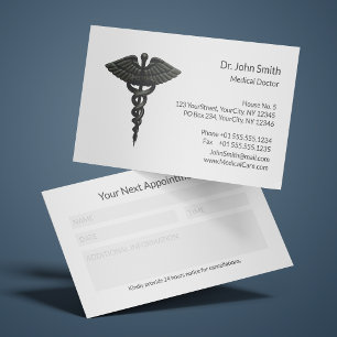 Cartão De Horário Profissional Caduceu Simples Preto Médico Branco